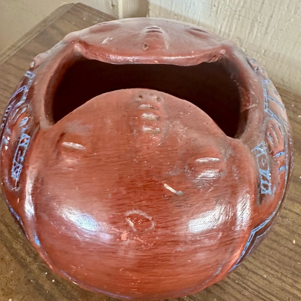 Vintage Handcrafted Brazilian Terracotta Pottery Bowl – Tribal Faces